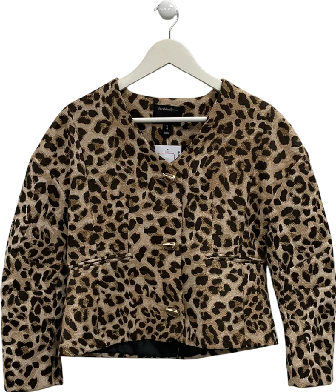 BlazerluxuryRiver Island Brown Leopard Print Structured Blazer UK 6