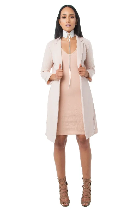 BlazershotTHE MYSTYLEMODE TAUPE SIDE ZIPPER DETAIL LONGLINE BLAZER