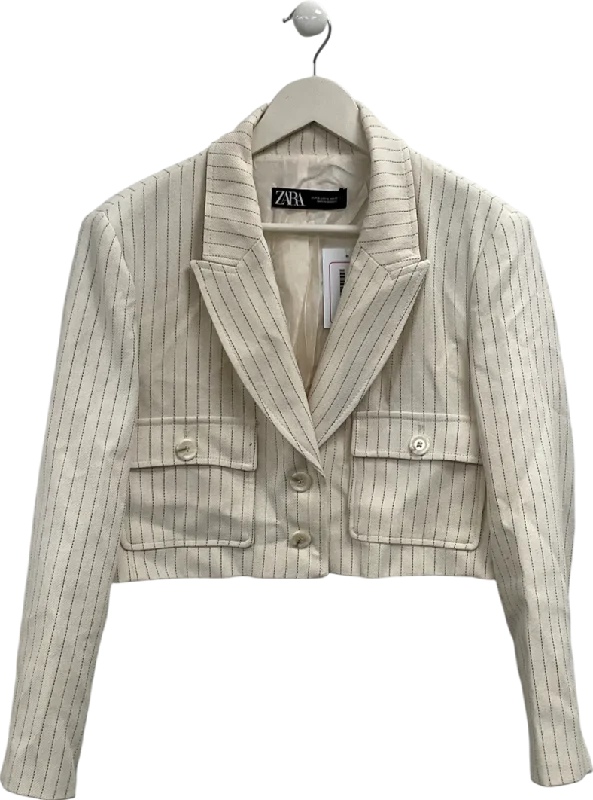 BlazerplayerZARA Cream Pinstripe Cropped Blazer UK XL