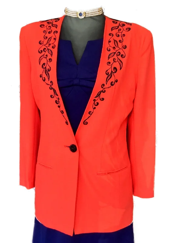 Blazercloud1980s Red Embellished David Emanuel Blazer Jacket • Diana