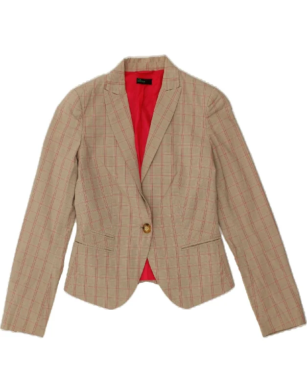 BlazerstartupBENETTON Womens Loose Fit 1 Button Blazer Jacket UK 6 XS  Beige Check