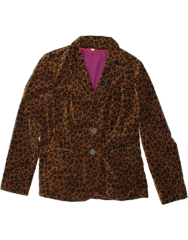 BlazertechBODEN Womens 2 Button Blazer Jacket UK 14 Large Brown Animal Print Cotton