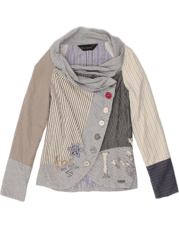 BlazercrazeDESIGUAL Womens Graphic 6 Button Blazer Jacket EU 42 Large Grey Patchwork