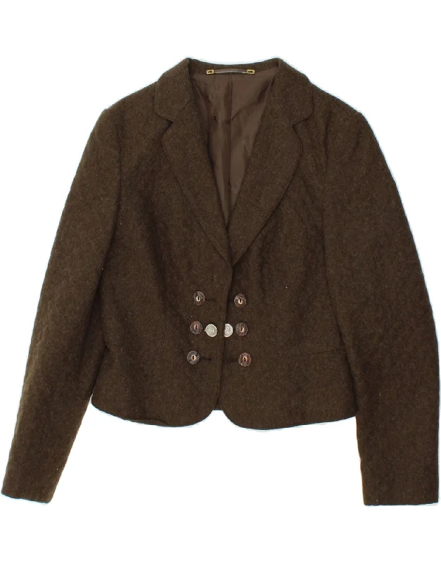 BlazermaniaDISTLER Womens Trachten Crop Blazer Jacket EU 40 Medium Brown Wool