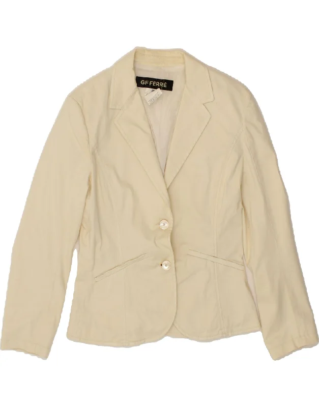 BlazerfutureGF FERRE Womens 2 Button Blazer Jacket IT 42 Medium Off White Cotton