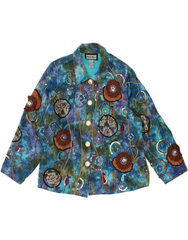 BlazerdefenseINDIGO MOON Womens 5 Button Oversized Blazer Jacket UK 18 XL Blue Floral