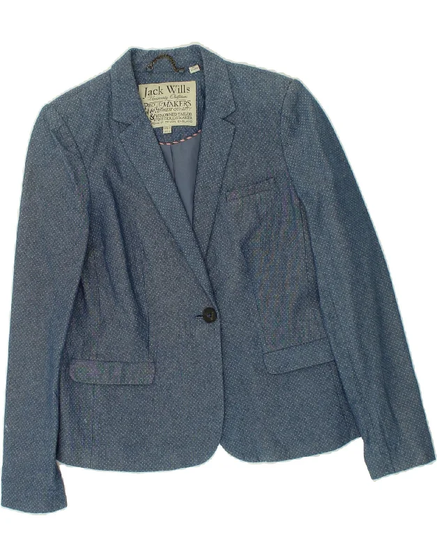 BlazernetworkJACK WILLS Womens 1 Button Blazer Jacket UK 10 Small  Blue Spotted Cotton