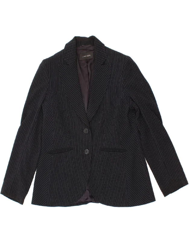 BlazerclassicJAEGER Womens 2 Button Blazer Jacket UK 12 Medium Black Pinstripe