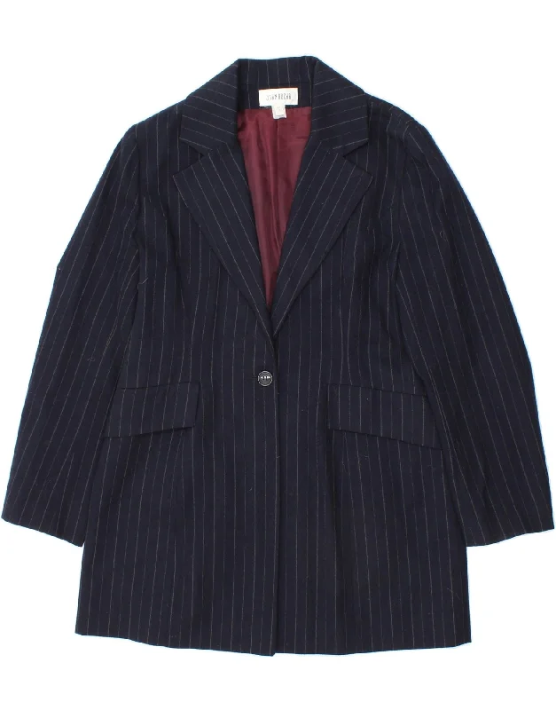 BlazercryptoJOHN ROCHA Womens Longline Blazer Jacket UK 12 Medium Navy Blue Pinstripe