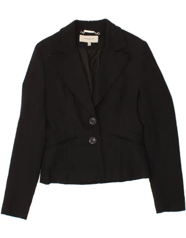 BlazerfanbaseKAREN MILLEN Womens 2 Button Crop Blazer Jacket UK 12 Medium Black Wool