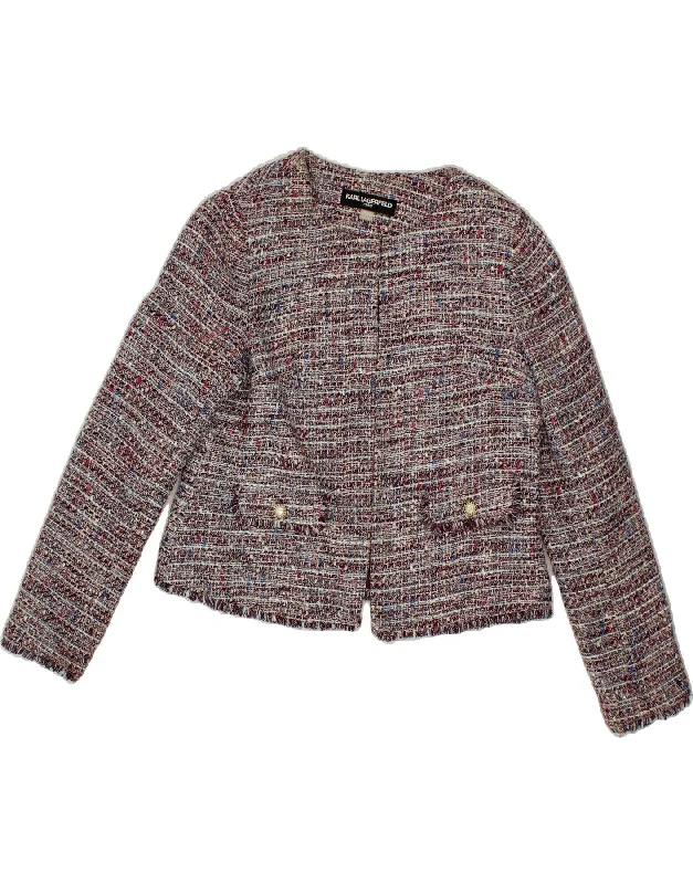 BlazerexhibitionKARL LAGERFELD Womens Crop Blazer Jacket UK 14 Medium Burgundy Polyester