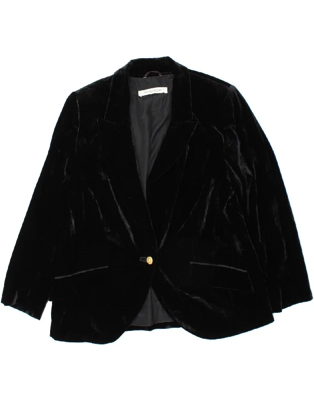 BlazertailorMARINA RINALDI Womens Velvet 1 Button Blazer Jacket Size 23 Medium Black