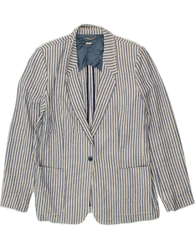 BlazerbrandMASSIMO DUTTI Womens 1 Button Blazer Jacket US 12 Large Blue Pinstripe