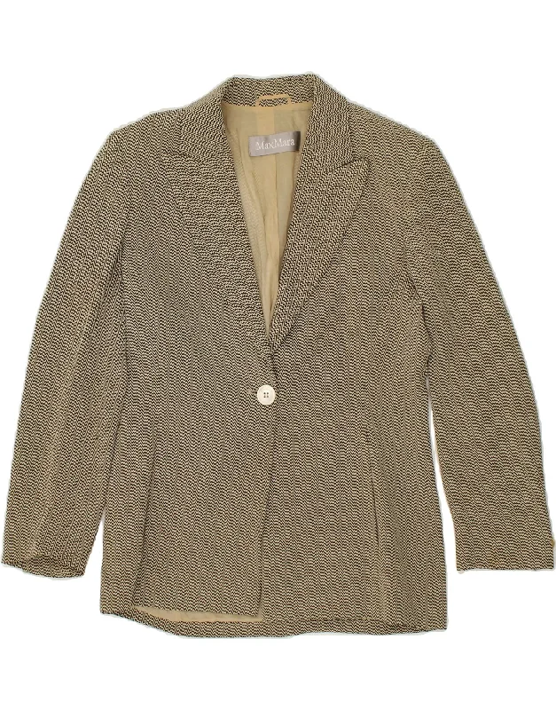 BlazerdeviceMAX MARA Womens 1 Button Blazer Jacket UK 8 Small Beige Chevron Acrylic