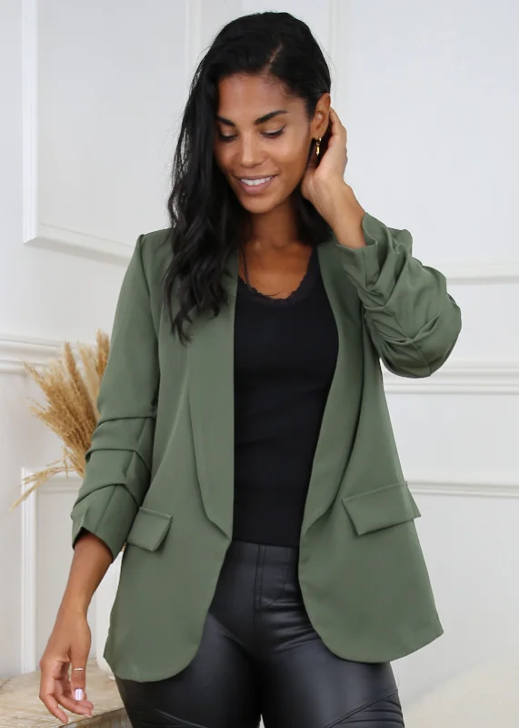 BlazerdesignMerrill Khaki Gathered Sleeve Blazer