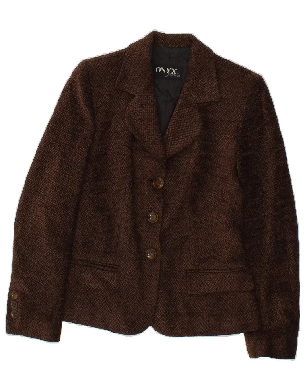 BlazerfabricONYX Womens 3 Button Blazer Jacket UK 10 Small Brown Wool