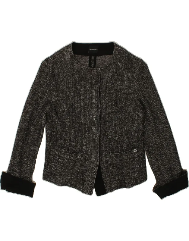 BlazerprintPENNY BLACK Womens Crop Blazer Jacket UK 10 Small Grey Herringbone Cotton