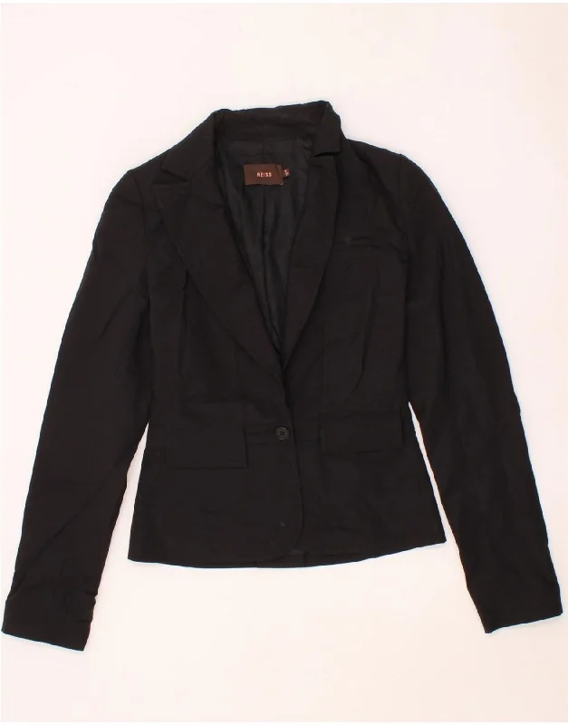 BlazercloudREISS Womens 1 Button Blazer Jacket UK 6 XS Black Wool