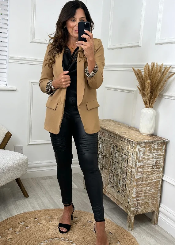 BlazeridentityRoberta Camel Leopard Lined Blazer