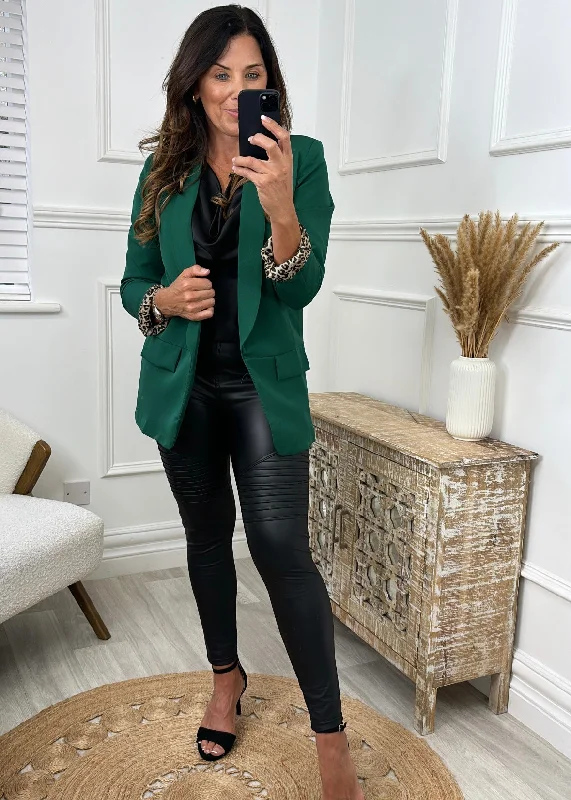 BlazerfestivalRoberta Green Leopard Lined Blazer