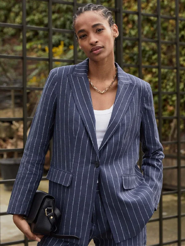 BlazercourtThea Linen Blazer | Indigo & White Stripe