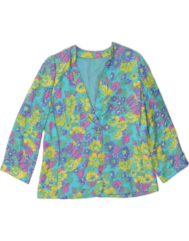 BlazersuitVINTAGE Womens 1 Button Blazer Jacket UK 14 Medium Blue Floral