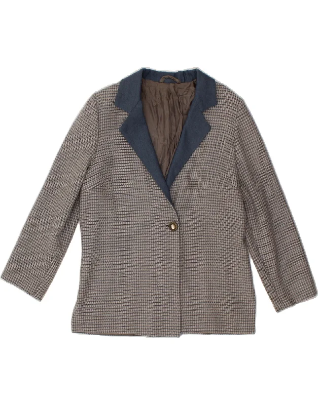 BlazerlossVINTAGE Womens 1 Button Blazer Jacket UK 14 Medium Grey Houndstooth