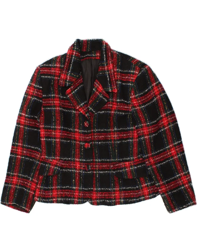 BlazerarenaVINTAGE Womens 3 Button Blazer Jacket IT 46 Large Red Plaid Wool