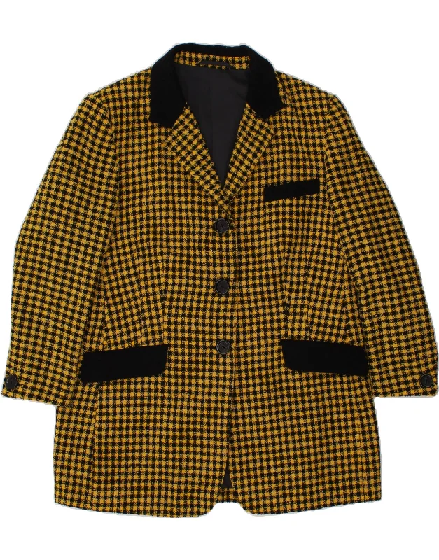 BlazercrazeVINTAGE Womens 3 Button Blazer Jacket UK 18 XL Yellow Gingham