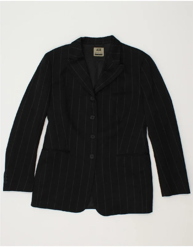 BlazercustomVINTAGE Womens 4 Button Blazer Jacket IT 46 Large Black Pinstripe