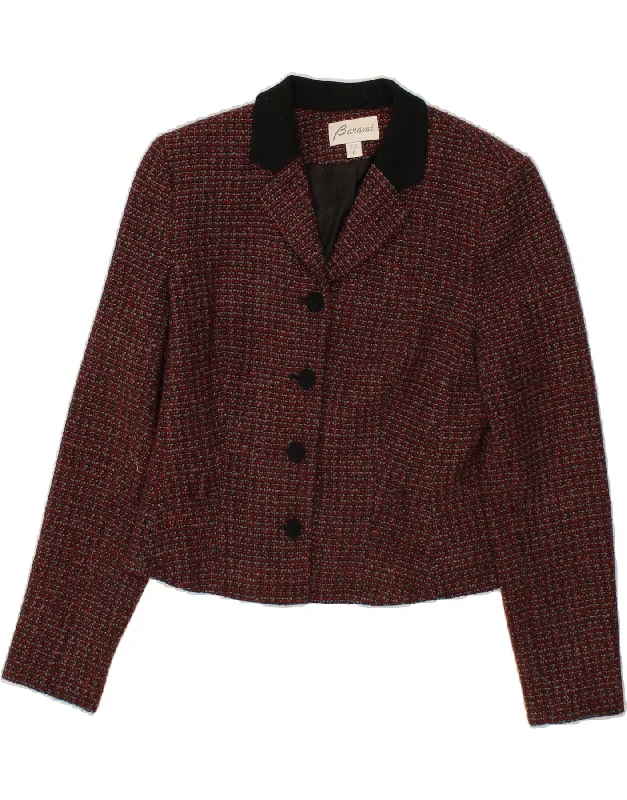 BlazerAIVINTAGE Womens 4 Button Blazer Jacket US 6 Medium Maroon Check Wool