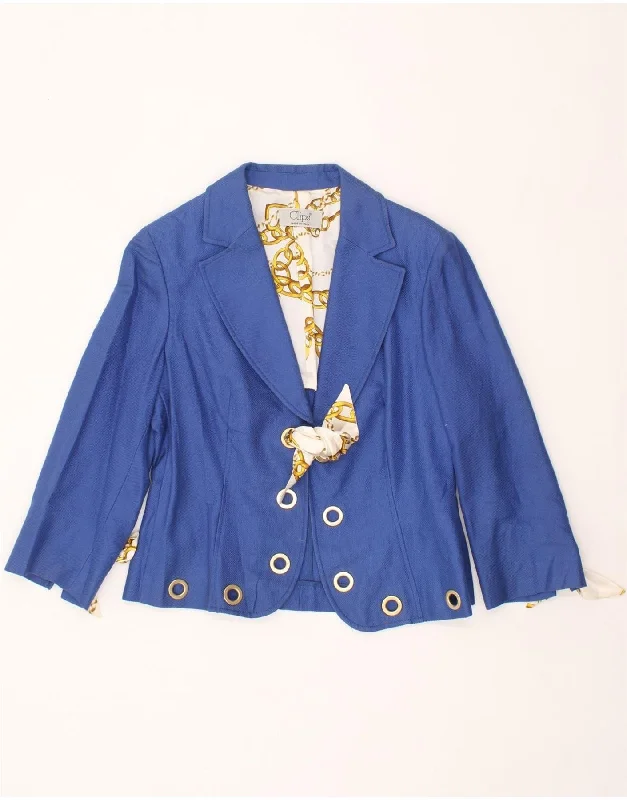 BlazerfanVINTAGE Womens Blazer Jacket IT 46 Large Blue Cotton