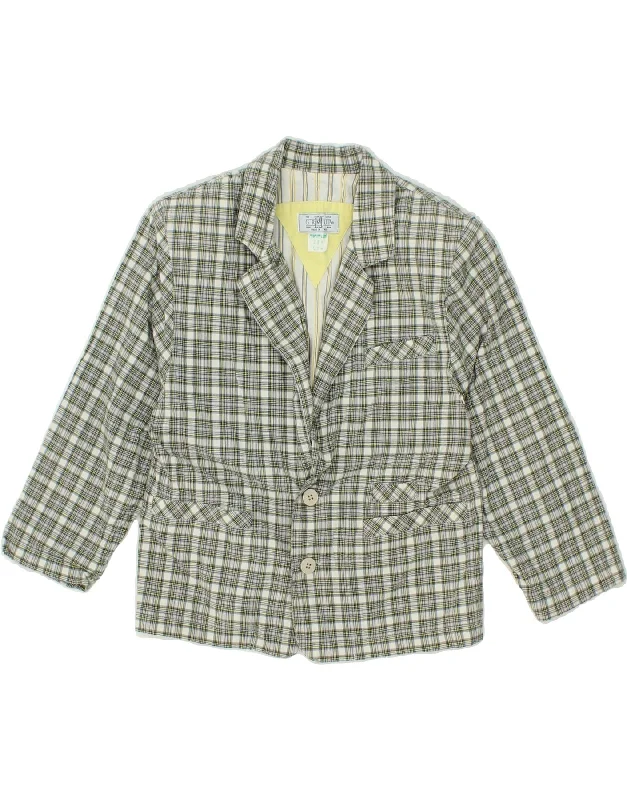 BlazercolorVINTAGE Womens Crop 2 Button Blazer Jacket UK 8 Small Green Check Cotton