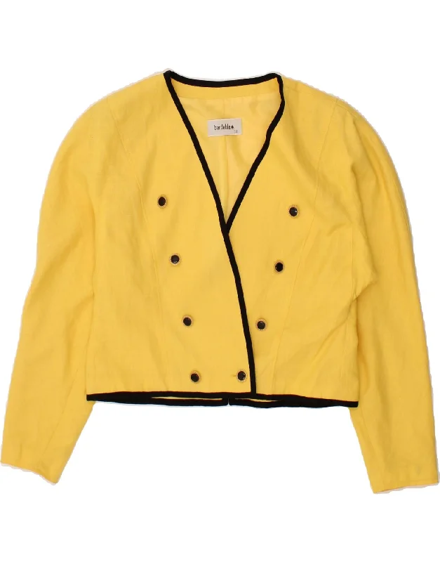 BlazervirtualVINTAGE Womens Crop Double Breasted Blazer Jacket EU 38 Medium Yellow