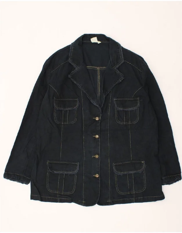 BlazeridentityVINTAGE Womens Denim 4 Button Blazer Jacket EU 50 3XL Navy Blue Cotton