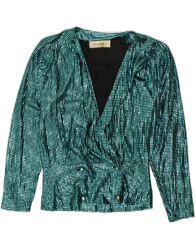 BlazerfitVINTAGE Womens Double Breasted Blazer Jacket IT 42 Medium Green Polka Dot