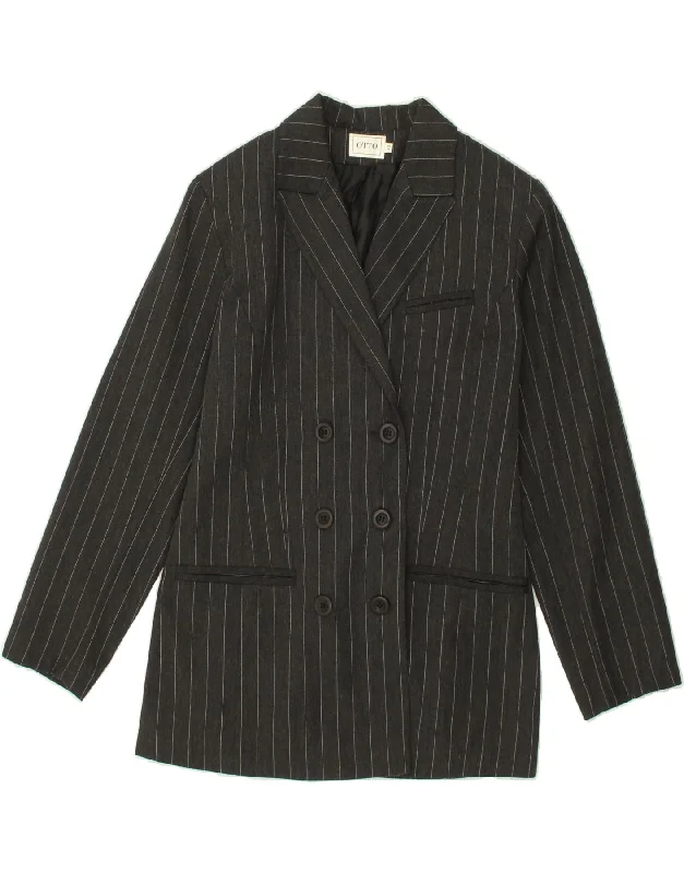 BlazerinnovationVINTAGE Womens Double Breasted Blazer Jacket IT 42 Medium Grey Pinstripe