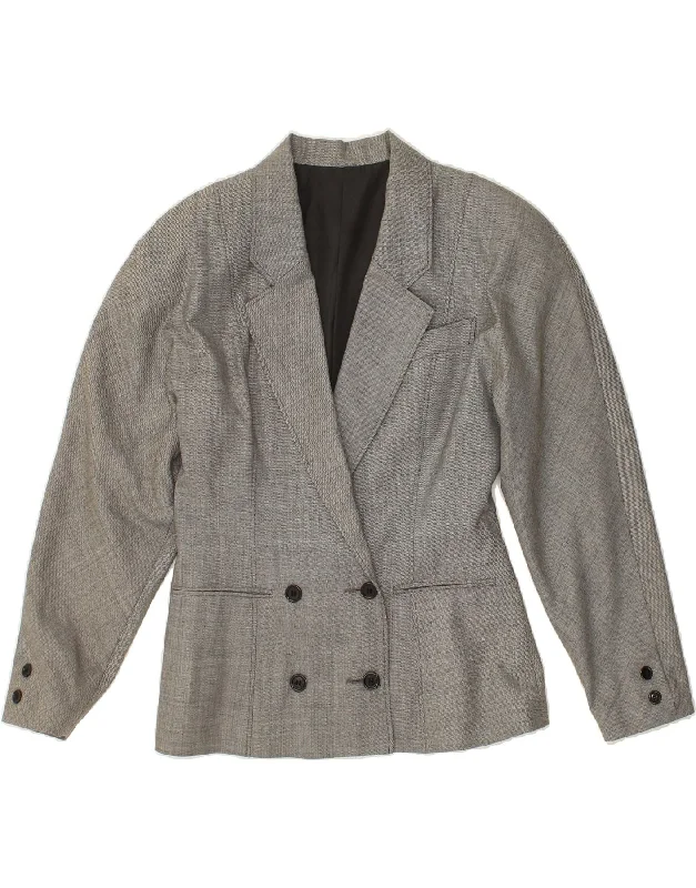 BlazermodernVINTAGE Womens Double Breasted Blazer Jacket UK 10 Small Grey Virgin Wool