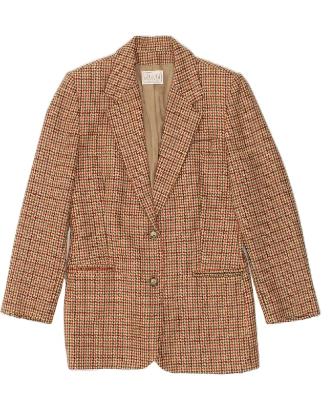 BlazerunityVINTAGE Womens Longline Blazer Jacket IT 42 Medium Beige Houndstooth