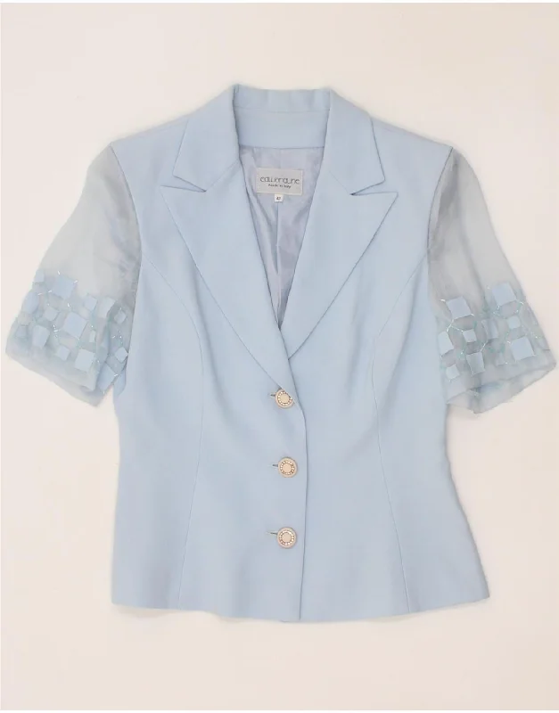 BlazerseasonVINTAGE Womens Short Sleeve 3 Button Blazer Jacket IT 42 Medium Blue